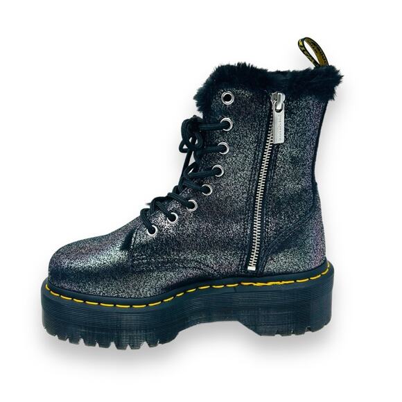 NWOT Dr. Martens Jadon Black Silver Distressed Metallic Fur Lined Moto Boots 6 - Picture 5 of 11